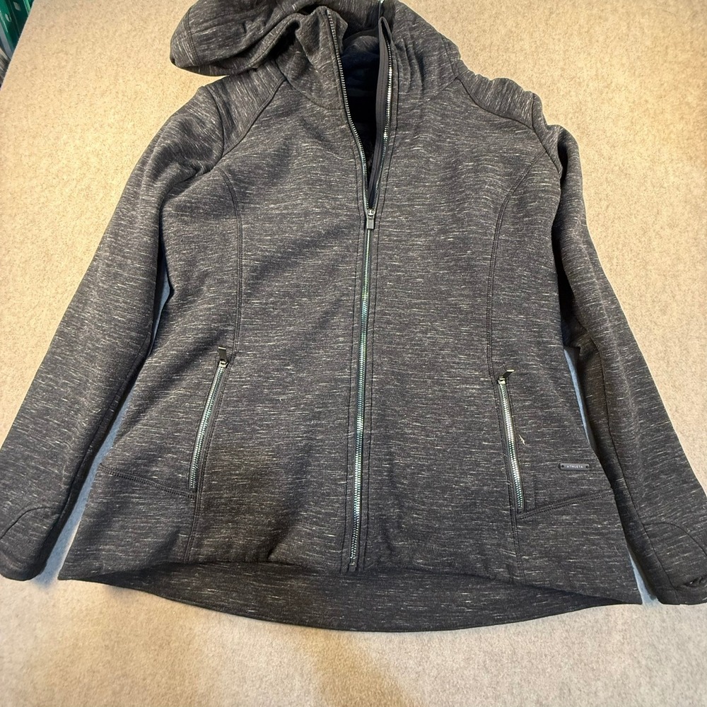 Athleta Womens Space Dye Faux Fur Lined Full Zip Hoodie Gray XL Jacket